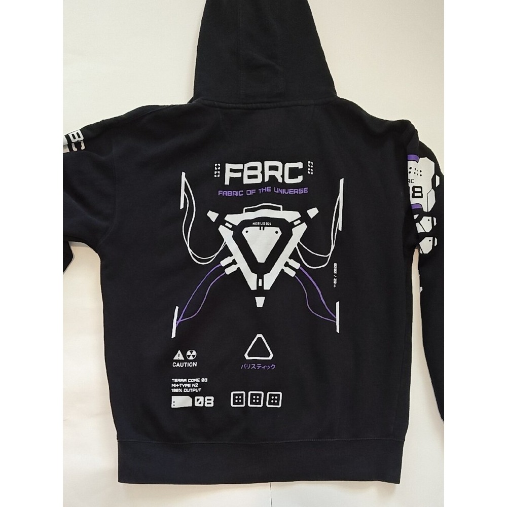 Men FBRC Black Zip-Up Hoodie Sweater Large White & Purple Graphics Pockets - Picture 10 of 15